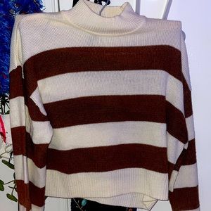 cropped white and brown sweater